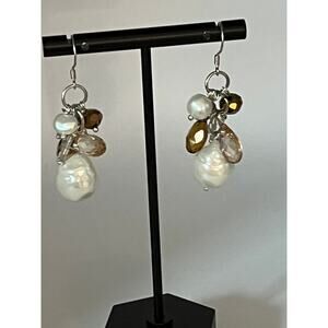 Freshwater pearls, faceted beads and briolettes earrings sterling silver hooks
